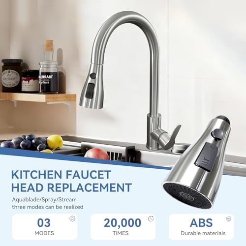 Kitchen Faucet Head Replacement with 3 Modes, Pull Down Spray Head for Kitchen Faucet, Kitchen Sink Sprayer Replacement Compatible with Moen, American Standard, Kohler Faucets - Image 3