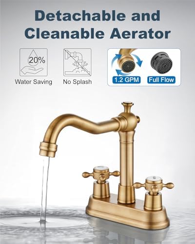 Aolemi 4 Inch Centerset Bathroom Sink Faucet 2 H&C Handle Antique Brass - Image 3