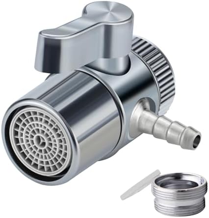 Faucet Diverter Valve, 6mm Barb for 3/8" OD RO Tube & 1/4" ID Flexible Tubing, Countertop Water Filter Adapter with Solid Brass Handle, M22 to M24 Adapter Rings, Clamps & Washers by Tsinghwang