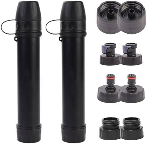 2 Pack Survival Water Filter Straw for Hiking & Camping, 2025 Personal Portable Water Purifier, 3000L Long Life, Includes Bottle & Hydration Bladder Adapters (2, Black, 3x3x19.3cm) by Unknown
