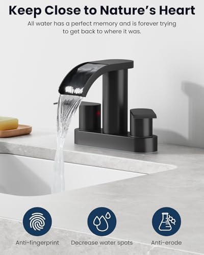 gotonovo 4’’ Centerset Bathroom Sink Faucet Waterfall Matte Black - Image 3