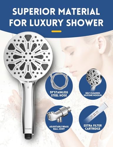 Filtered Shower Head with Handheld and Hose, 10 Spray Modes High Pressure Showerhead for Hard Water, Water Saving Removable Filter with Beads, Chrome Finish, WaterSense & CUPC Certified - Image 7