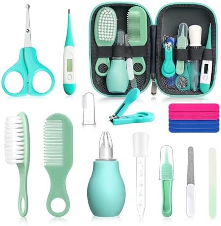Qunlions life Baby Grooming Kit for Boys Girls Safety Newborn Nursery Essentials Grooming Set Gift for First-time Parents, Green 18 in 1 by Qunlionslife