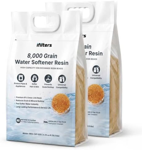 iFilters Water Softener Resin Media Replacement - 1/2 Cubic Foot (CuFt) | 100% Ion Exchange High Quality Premium Cation | 16,000 Grain Capacity | NSF Certified (MED-CAT-025/2) by iFilters