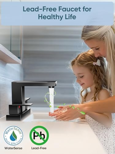 Cobbe Bathroom Faucets for Sink 3 Hole, Matte Black Bathroom Sink Faucet Square 4 Inch Centerset with Pop-Up Drain, 2 Handle and 2 Supply Hoses, Lead-Free Stainless Steel for Vanity, Rv, Farmhouse - Image 3
