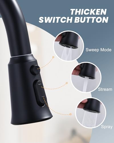 WOWOW Kitchen Faucet Head Replacement, 3 Function Pull Down Faucet Sprayer Head with 13 Adapters, Matte Black Kitchen Sprayer Nozzle Compatible with Moen, Delta, Kohler Faucets - Image 2