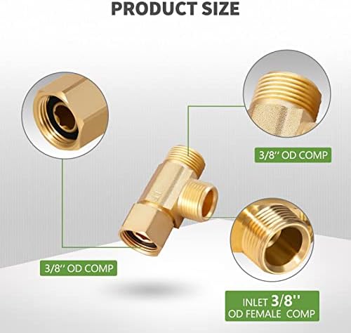 Lead-Free Brass 2 PCS 3/8 Inch Angle Stop Add-A-Tee Compression Tee Valve - Image 2