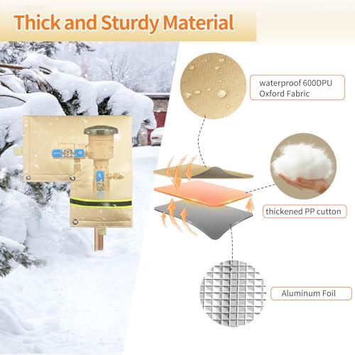 Outdoor Backflow Preventer Cover, Pipe Insulated Pouch for Freeze Protection, Winter Thicken Fabric Sprinkler Valve Insulation Cover for Outside Irrigation Pipe & Water Well Pump (Beige, 14”W X 13”H) - Image 2
