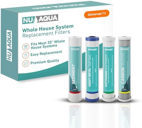 NU Aqua 4 Stage Replacement Salt Free Water Softener Whole House Water Filter System Filters - 20” x 4.5” - Sediment, Heavy Metal KDF GAC, SoftGuard, Carbon Block by NUAqua