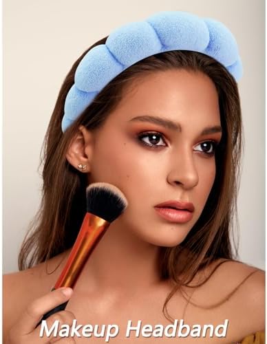VELSCRUN 6 Pack Spa Headband, Makeup Headband, Face Wash Headbands, Skincare Headbands, Blue Sponge Hair Band Bow Tie Spa Head Band for Washing Face Wristband Set Hair Accessories for Women Gifts - Image 3