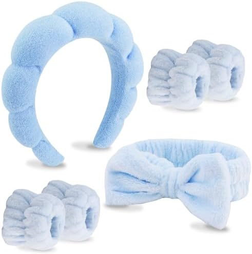 VELSCRUN 6 Pack Spa Headband, Makeup Headband, Face Wash Headbands, Skincare Headbands, Blue Sponge Hair Band Bow Tie Spa Head Band for Washing Face Wristband Set Hair Accessories for Women Gifts by VELSCRUN