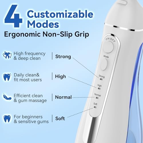Cordless Portable Water Flosser with 300ML Tank: Rechargeable Oral Irrigator with 5 Tips for Travel, Braces Care and Sensitive Gums, IPX7 Waterproof Teeth Cleaning Device(White) - Image 2