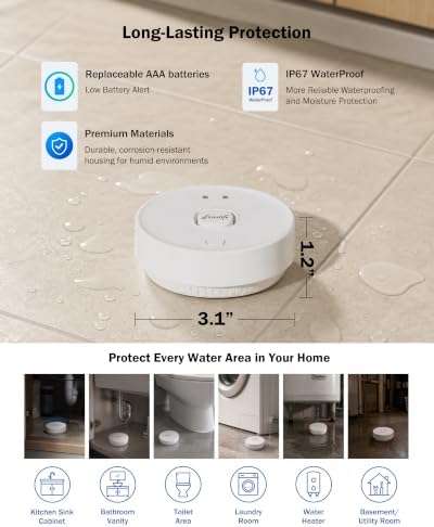 Frizzlife LR80 Smart Water Leak Detector ONLY for LPG365 Shutoff Valve, LoRa Long-Range Leak Sensor, Triggers Automatic Valve Shutoff with APP Push, Sound＆Silent Alarm, 1pc, Not Compatible with LP365 - Image 5