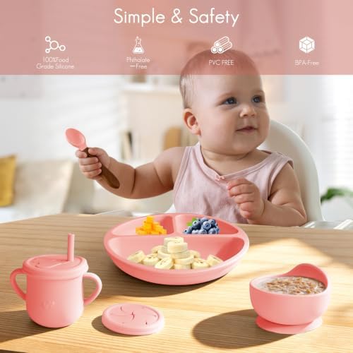 Silicone Baby Feeding Set 12PCS,Baby Led Weaning Set(Light Pink) - Image 2