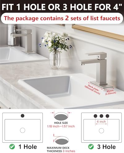 Midanya Bathroom Faucets 1 Hole Single Handle,Brushed Nickel,2 Pack - Image 2