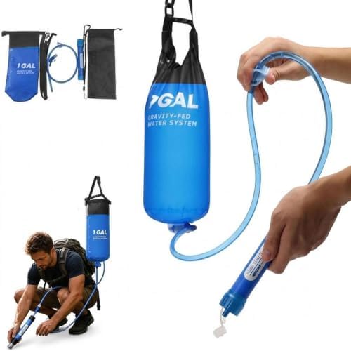 Gravity-Fed Water Filter Straw with 1 Gallon Bag, Survival Kit by Unknown