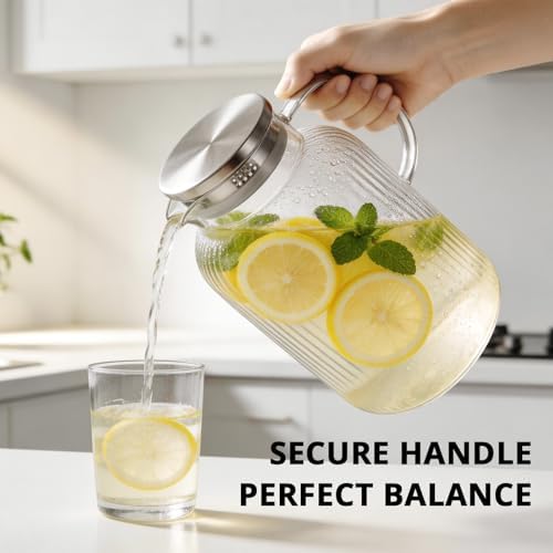 Bivvclaz 1 Gallon Glass Pitcher with Lid and Handle, Stripes Water Pitcher for Fridge, Borosilicate Glass Carafe for Hot/Cold Drink, Extra Large Jug for Iced Tea, Coffee, Juice, Homemade Beverage - Image 5
