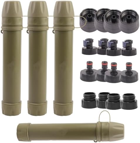 4 Pack Survival Water Filter Straw for Hiking & Camping, 2025 Personal Portable Water Purifier, 3000L Long Life, Includes Bottle & Hydration Bladder Adapters (4, Dune Brown, 3x3x19.3cm) by Unknown