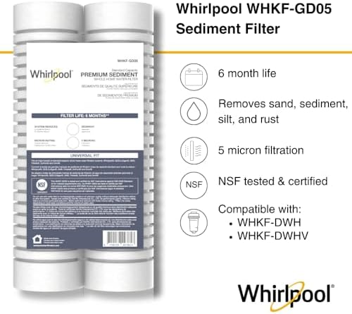 Whirlpool 10" x 2.5" Whole Home Standard Capacity Sediment Filters WHKF-GD05, 5 Micron, 6-Month Filter Life, Reduces Sediment, Sand, Soil, Silt & Rust, for standard filter housings, 2-Pack - Image 2