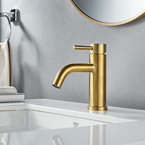 Modern Single Handle Bathroom Faucet Single Hole Brushed Gold Bathroom Sink Faucet Stainless Steel Commercial Basin Faucet (Brushed Gold No Drain) - Image 3