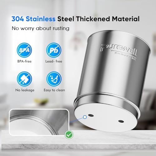 Purewell 3-Stage 0.01μm Ultra-Filtration Gravity Water Filter System, 304 Stainless Steel Countertop System with 2 Filters, Metal Water Level Spigot and Stand, Reduce 99% Chlorine, 2.25G, PW-OB-K - Image 6