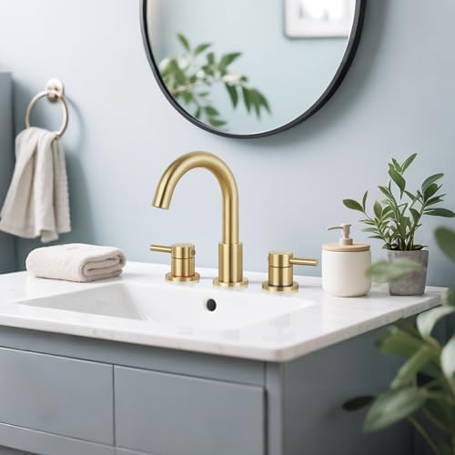 Bathroom Faucet 3 Hole Brushed Gold, 2-Handle Widespread Faucet - Image 3