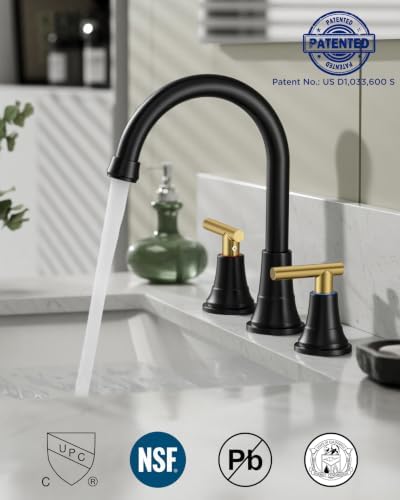 FORIOUS 8 Inch Widespread 3 Hole Bathroom Faucet Black and Gold, Mix Color - Image 4
