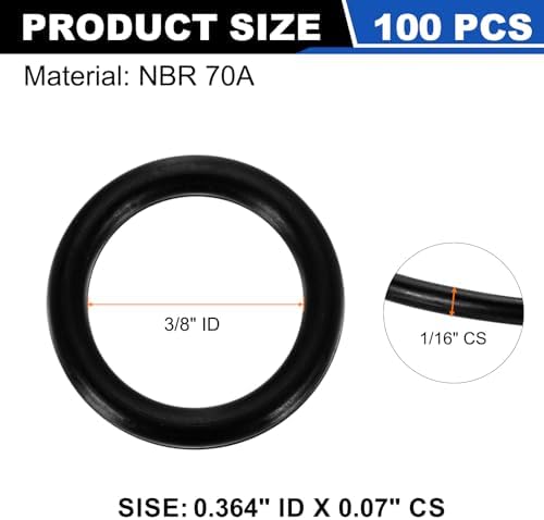 uxcell 100Pcs AS-012 NBR 70A O-Rings 3/8"ID x 1/16"CS/0.364"ID x 0.07"CS - Image 2