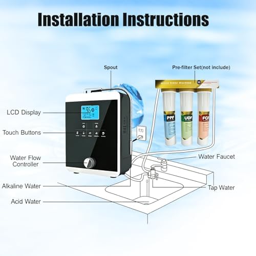 Alkaline Water Ionizer Machine - Water Purifier with Built-in Filter, 3-11 pH, 800mV ORP, 8000L Filter Life, Auto-Cleaning Function (Black) - Image 5