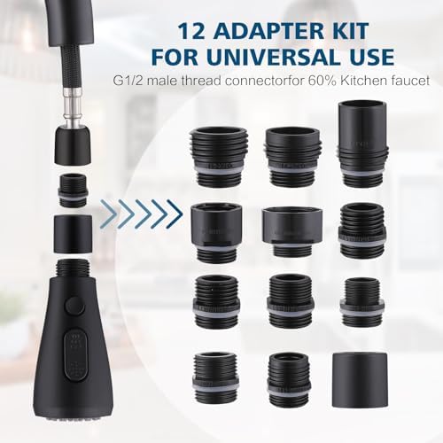 Kitchen Faucet Head Replacement 2 Modes with 12 Adapters, Pull Down Spray Head for Kitchen Faucet, Kitchen Sink Sprayer Replacement Compatible with Moen, American Standard, Kohler Faucets - Image 5