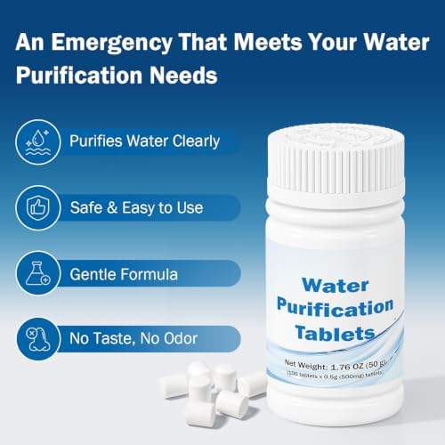 500mg Water Purification Tablets (100 Count) - Emergency Water Treatment for Camping, Survival & Travel - Iodine-Free NaDCC Formula, No Chemical Aftertaste - Image 5