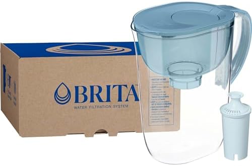 Brita Large 10-Cup Water Filter Pitcher with BritaPlus Filter, Stone Blue by Brita