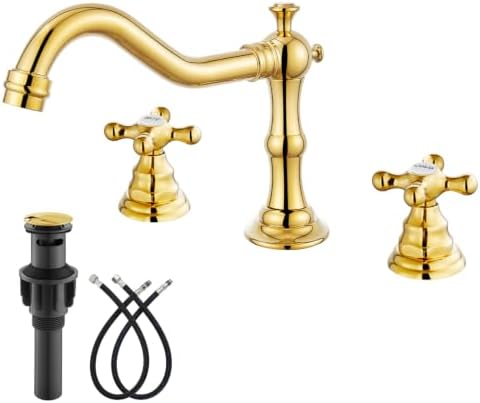 gotonovo Bathroom Faucet 3 Hole Vintage, Polish Gold, Hot Cold Label by HOME