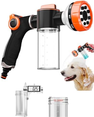 Premium Dog Washing Hose Attachment, 8-Pattern Dog Bath Sprayer, Easy-Control Hose Nozzle with Soap Dispenser for Garden, Pet Shower and Car Wash by Unknown