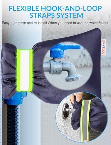 2Pack Outdoor Faucet Covers for Winter, 8.3" H x 6.7" W Outside Hose Bib Covers Protector Spigot Covers Insulated Winter Waterproof Freeze Protection Pipe Covers Socks Protector (Blue-2Pack) - Image 3
