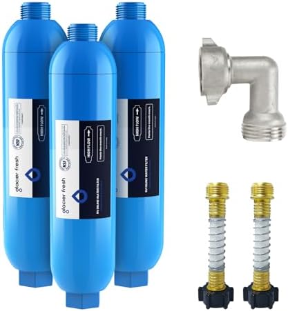 GLACIER FRESH RV/Marine Water Filter with 1 Flexible Hose Protectors 3 Pack by GLACIERFRESH