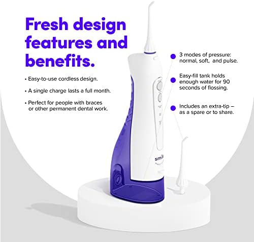 SmileDirectClub Premium Edition Water Flosser - XL Water Reservoir with 2 Nozzles, Waterproof and Cordless Design, 3 Pressure Modes - Removes 99% of Plaque - Image 4