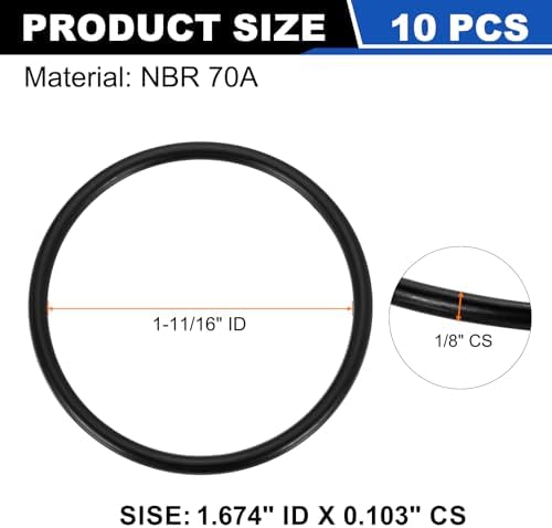 uxcell 10Pcs AS-131 NBR 70A O-Rings 1-11/16"IDx 3/32"CS/1.674"ID x 0.103"CS - Image 2