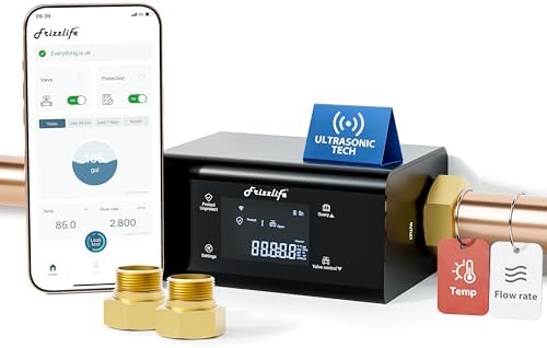 Frizzlife LP365 Smart Water Monitor and Automatic Shutoff Valve - 0.01GPM Ultrasonic Micro Leak Detection, APP Wi-Fi Remote Control, Real-Time Flow/Temp Alarm, 24/7 Water Usage Reports, 3/4" and 1" by FRIZZLIFE