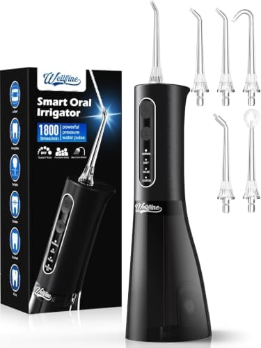 WELLFINE Bundle‑3 Items: Cordless Water Dental Flosser, Replacement Water Tank & Wall Charger Adapter, 4‑Modes 300ML IPX7 Waterproof Oral Irrigator for Home Travel Braces Gum Care by WELLFINE