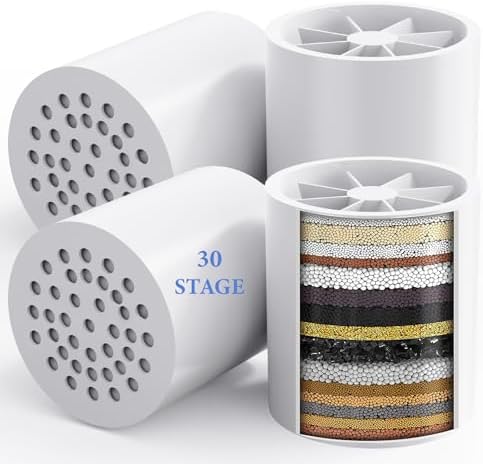 4 Pack 30 Stage Universal Shower Filter Replacement Cartridge -Removes Chlorine, Heavy Metals, Iron, Sediments-VeoryFly ShowerHead Water Filter Cartridge, Compatible with Universal Shower Filter by VeoryFly