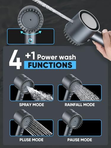 Cobbe Filtered Shower Head with Handheld, High Pressure 5-mode Showerhead with Filters, Built-in Power Wash for Hard Water - Remove Chlorine - Reduces Dry Itchy Skin, Gray Flow Rate 1.8 GPM - Image 6