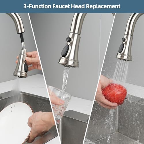 Universal Kitchen Faucet Head Replacement/3-Mode/15-Adapter, Brushed Nickel - Image 2