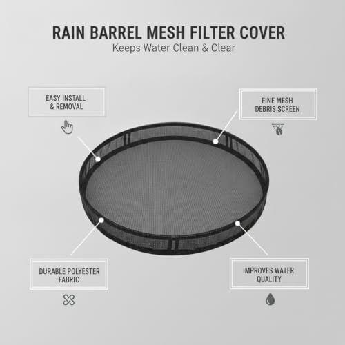 Black Polyester Mesh Rain Barrel Cover, Debris Filter Screen for Open-Top Water Containers up to 39.4 Inches, 1 Pack - Image 5