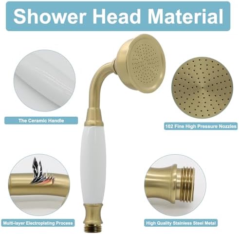 HOMEDEC Vintage Handheld Shower Head with 59" Flexible Hose, Brushed Gold - Image 3