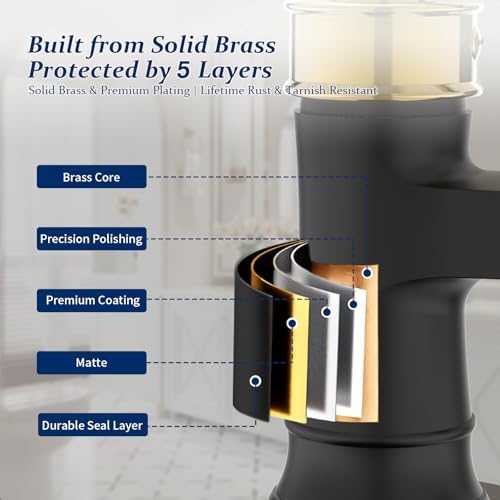 BWE Solid Bass Waterfall Bathroom Sink Faucet, Black & Gold for Farmhouse - Image 3