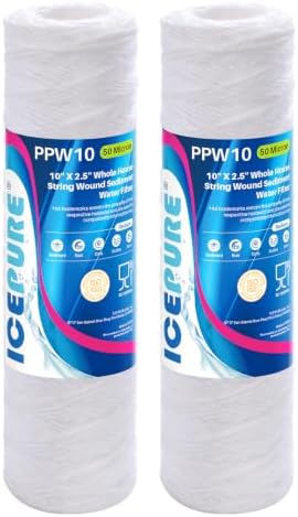 ICEPURE 50 Micron 10" x 2.5" String Wound Sediment Water Filter Cartridge for Well filter Universal Replacement for Any 10 inch RO Unit, WP-5, Aqua-Pure AP110 CFS110 Culligan P5 WFPFC4002 CW-MF, 2PACK by ICEPURE
