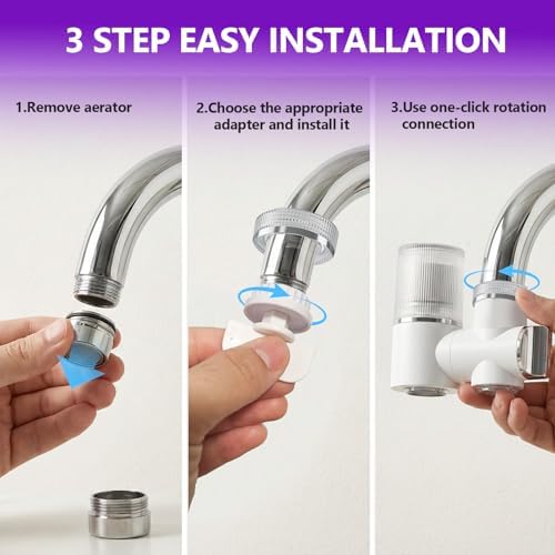 DEASS Water Filter for Sink Faucet, Tap Water Purifier for Kitchen & Bathroom, Removes 99% Chlorine, Lead & 60+ Contaminants, Tool-Free Installation, Includes 2 Filters - Image 6