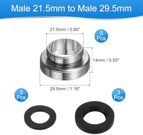 uxcell 3Pcs Faucet Adapter Kit, Male 0.85in to Male 1.16in Kitchen Sink Stainless Steel Tap Aerator Adapter Set to Connect Garden Hose, Water Filter, Standard Hose Diverter - Image 2