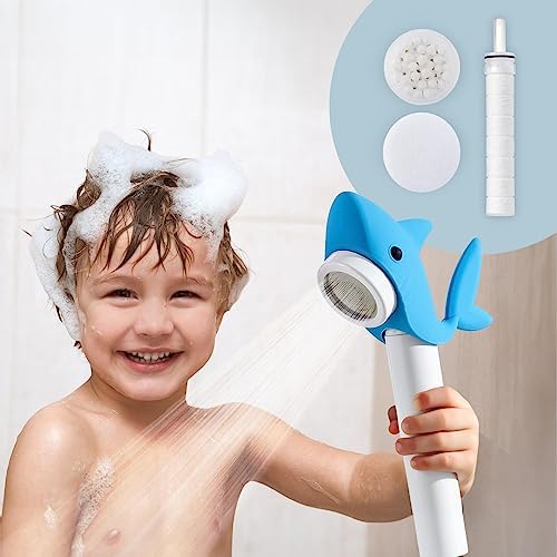 Barumi Livo Handheld Filtered Showerhead for Kids - Shark Blue | Micro Laser-Cut for Soft Water Spray, Multi-Level Filtration Removes Chlorine and Impurities for Skin and Hair by Barumi